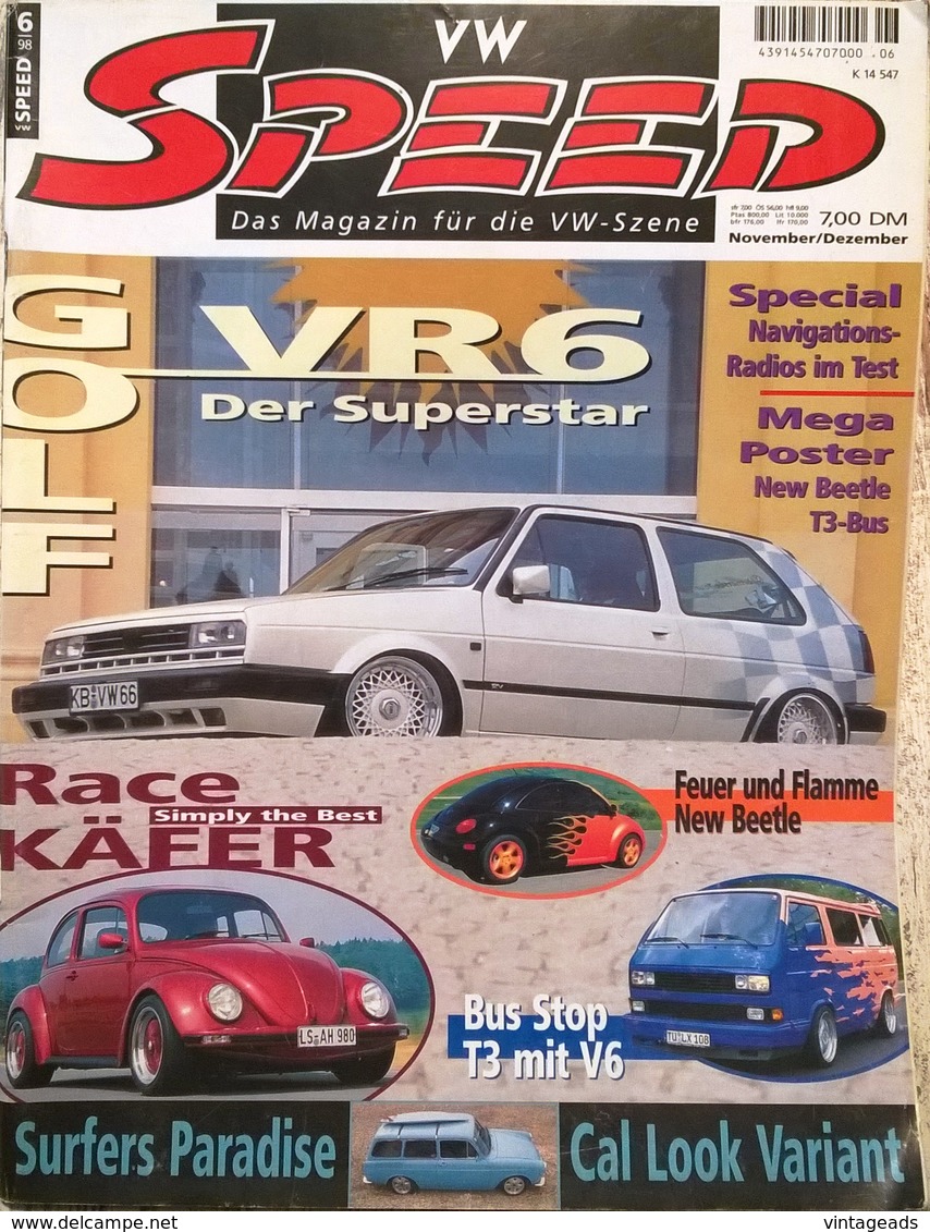 CA047 Autozeitschrift VW SPEED, Nr. 6, 1998, Golf VR6, Käfer, Bus T3, Deutsch - Automóviles & Transporte