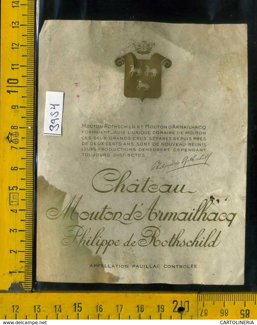 Etichetta Vino Liquore Chateau Mouton De Armailhacq-Francia (difetto Macchia) - Autres & Non Classés