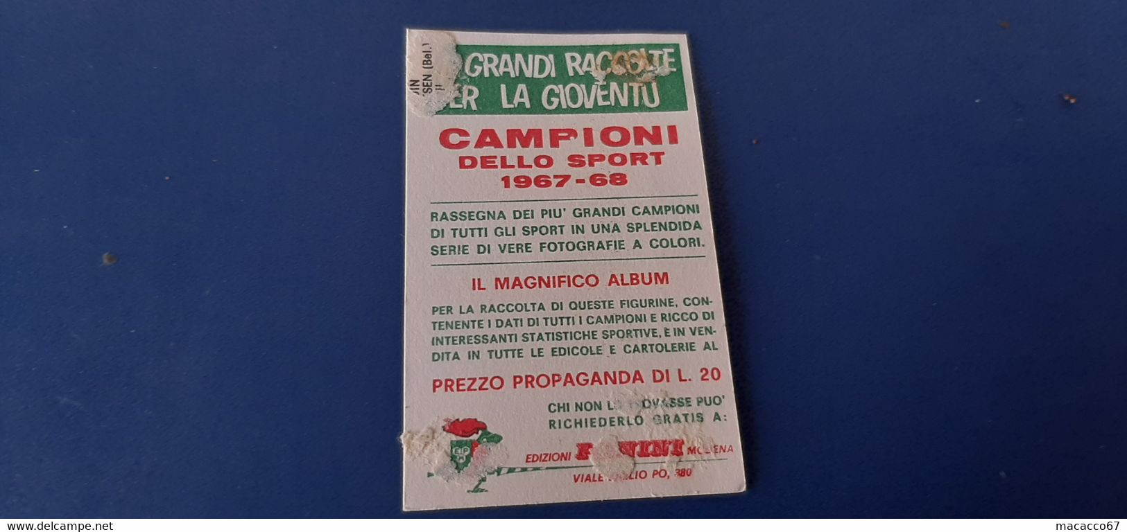 Figurina Panini Campioni Dello Sport 1967 - 210 Mainetti - Edizione Italiana