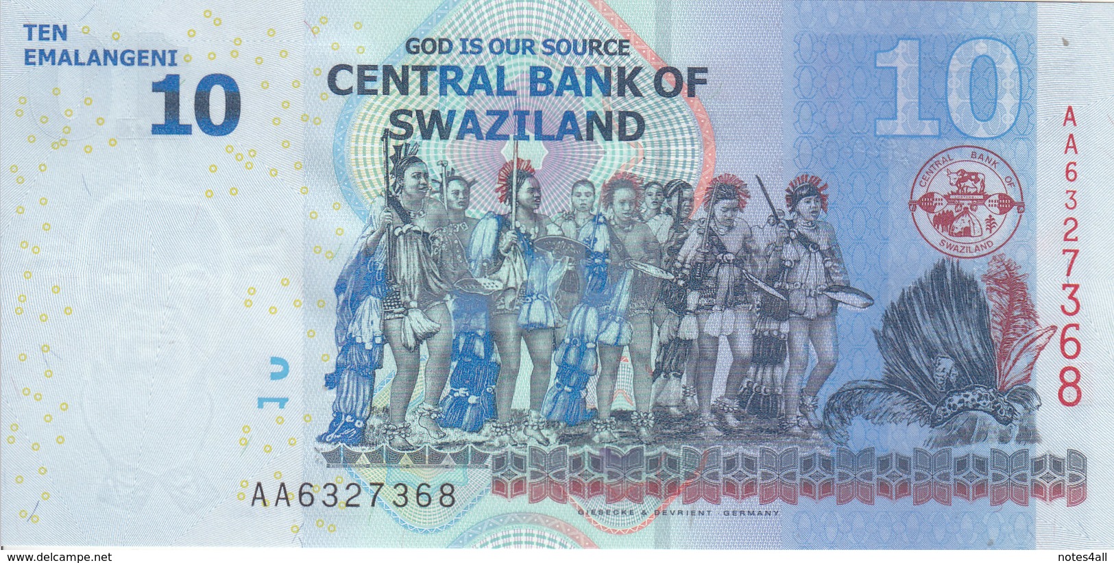 SWAZILAND 10 EMELANGENI 2010 P-36 UNC */* - Swaziland