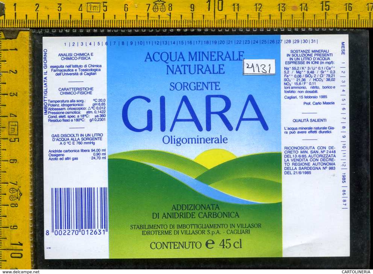 Etichetta Acqua Minerale Sorgente Giara Villasor-Cagliari - Altri & Non Classificati