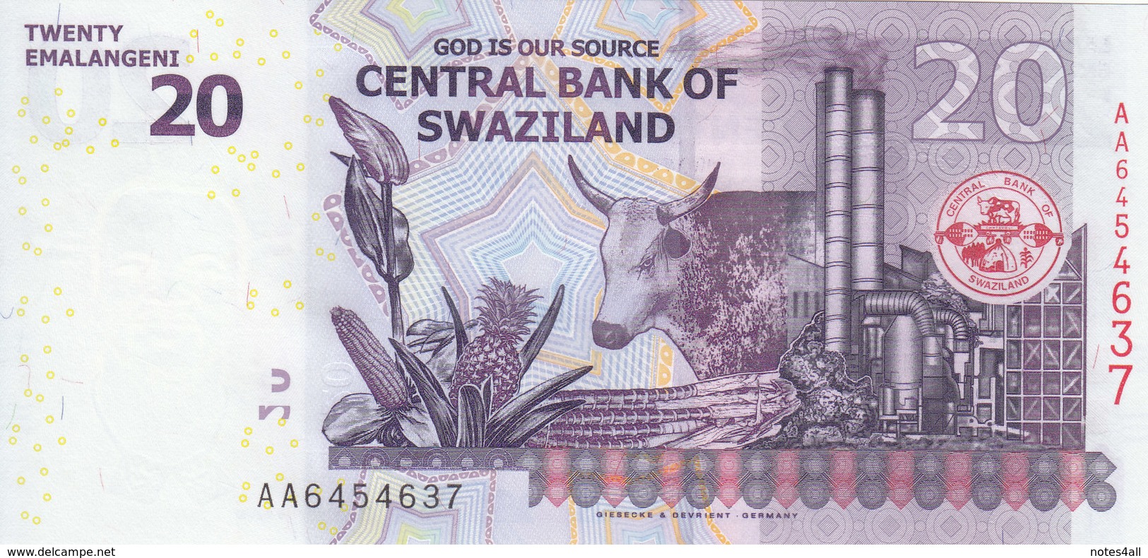 SWAZILAND 20 EMELANGENI 2010 P-37 UNC */* - Swaziland