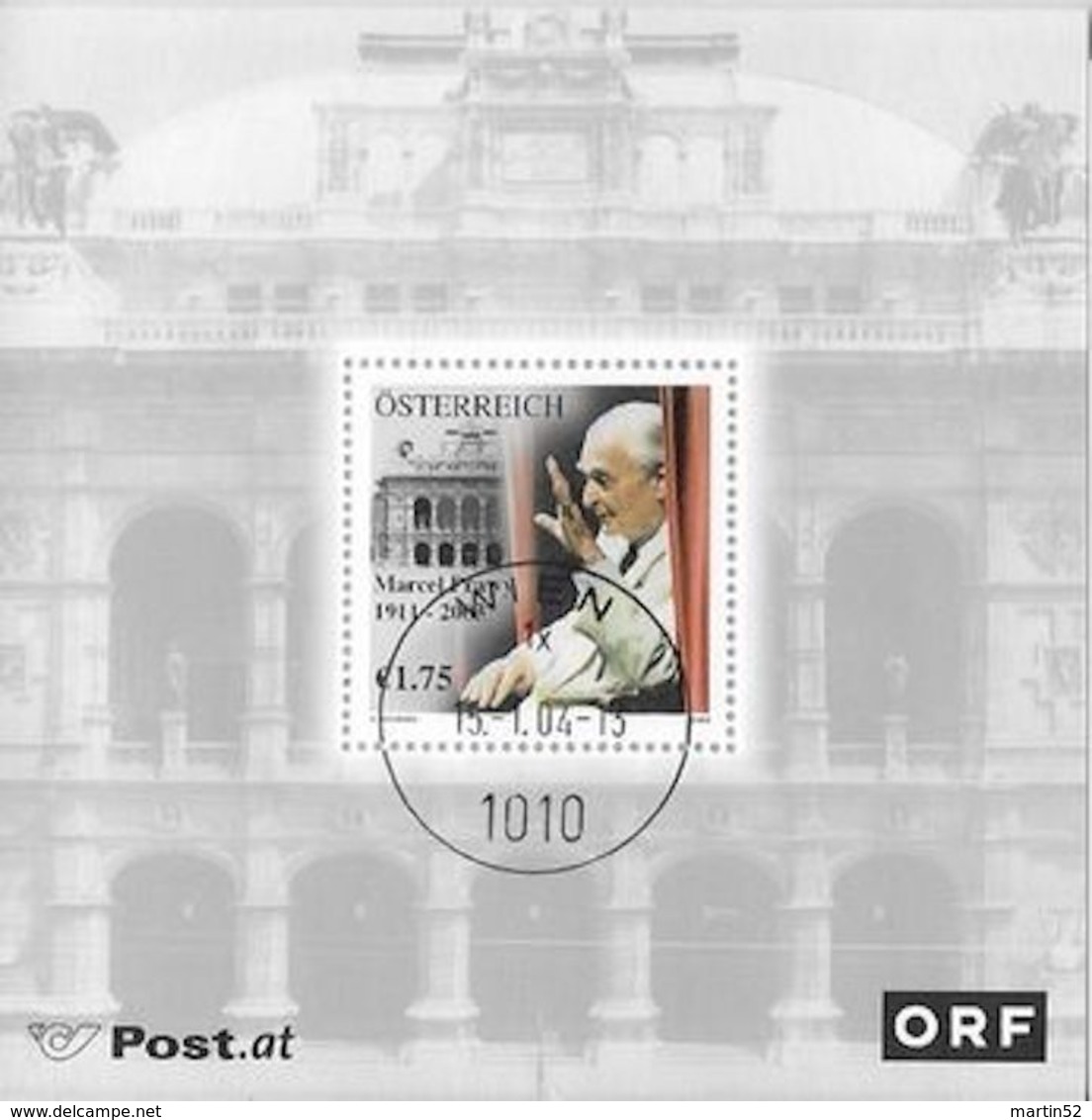 Österreich Austria 2003: Mi-Nr. 2411 = Block 19 "Marcel Prawy" (1911-2003) Mit Ersttag-o WIEN 15.1.03 (€ 4.00) - Musik