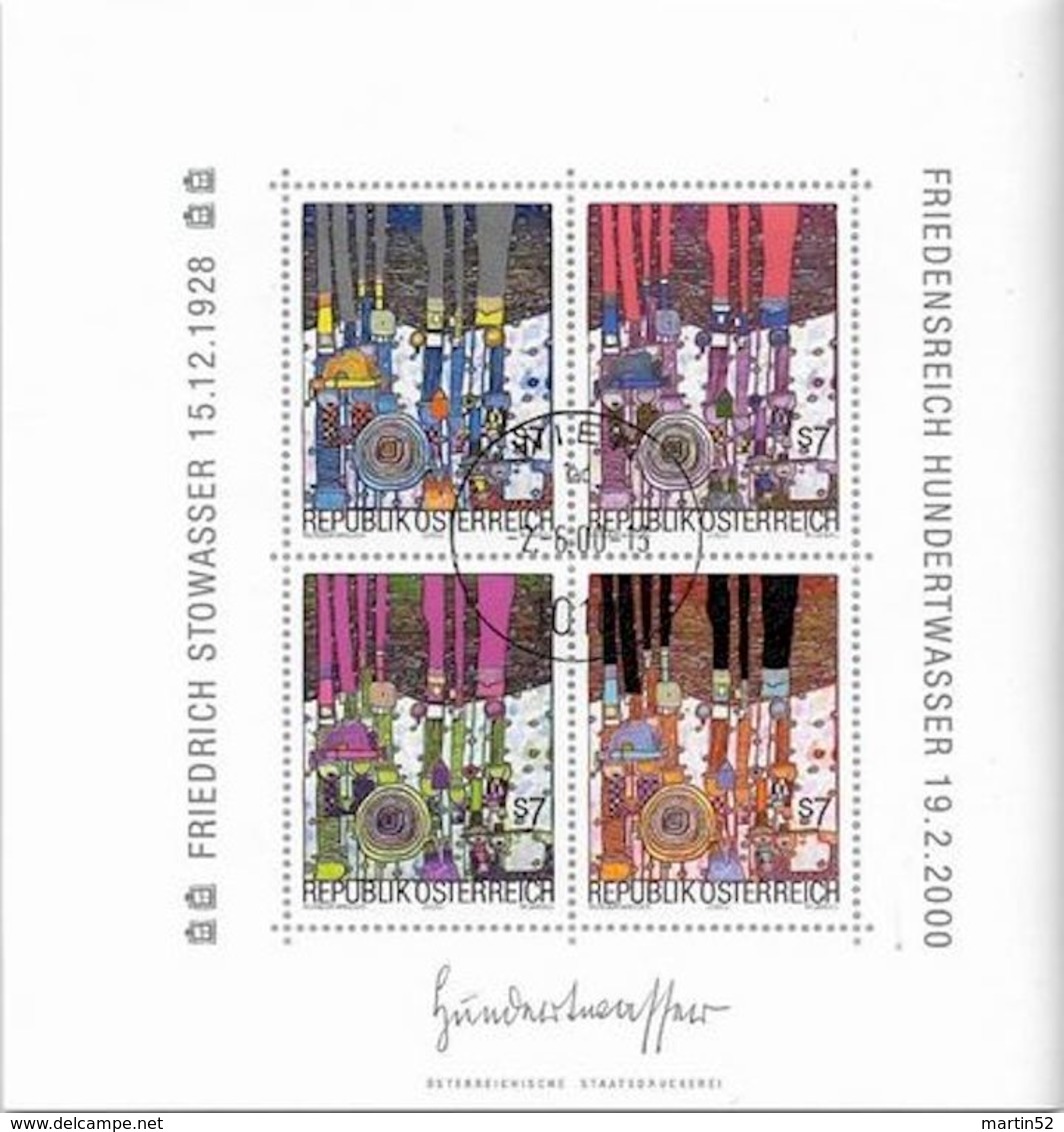 Österreich Austria 2000: Mi-Nr. 2318-2321 = Block 15 "Friedensreich Hundertwasser" Mit Ersttag-o WIEN 2.6.00 (€ 15.00) - Moderne