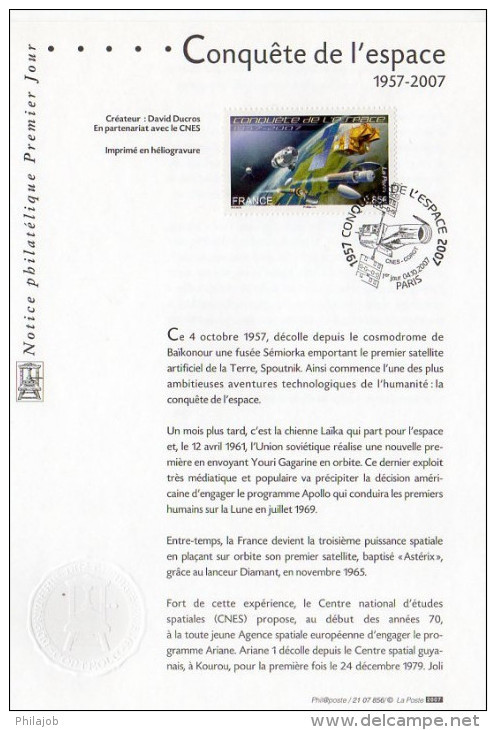 " 50 ANS DE LA CONQUETE DE L'ESPACE " Sur Notice Officielle 1er Jour De 2007. N° YT 4104. Parfait état - Europa