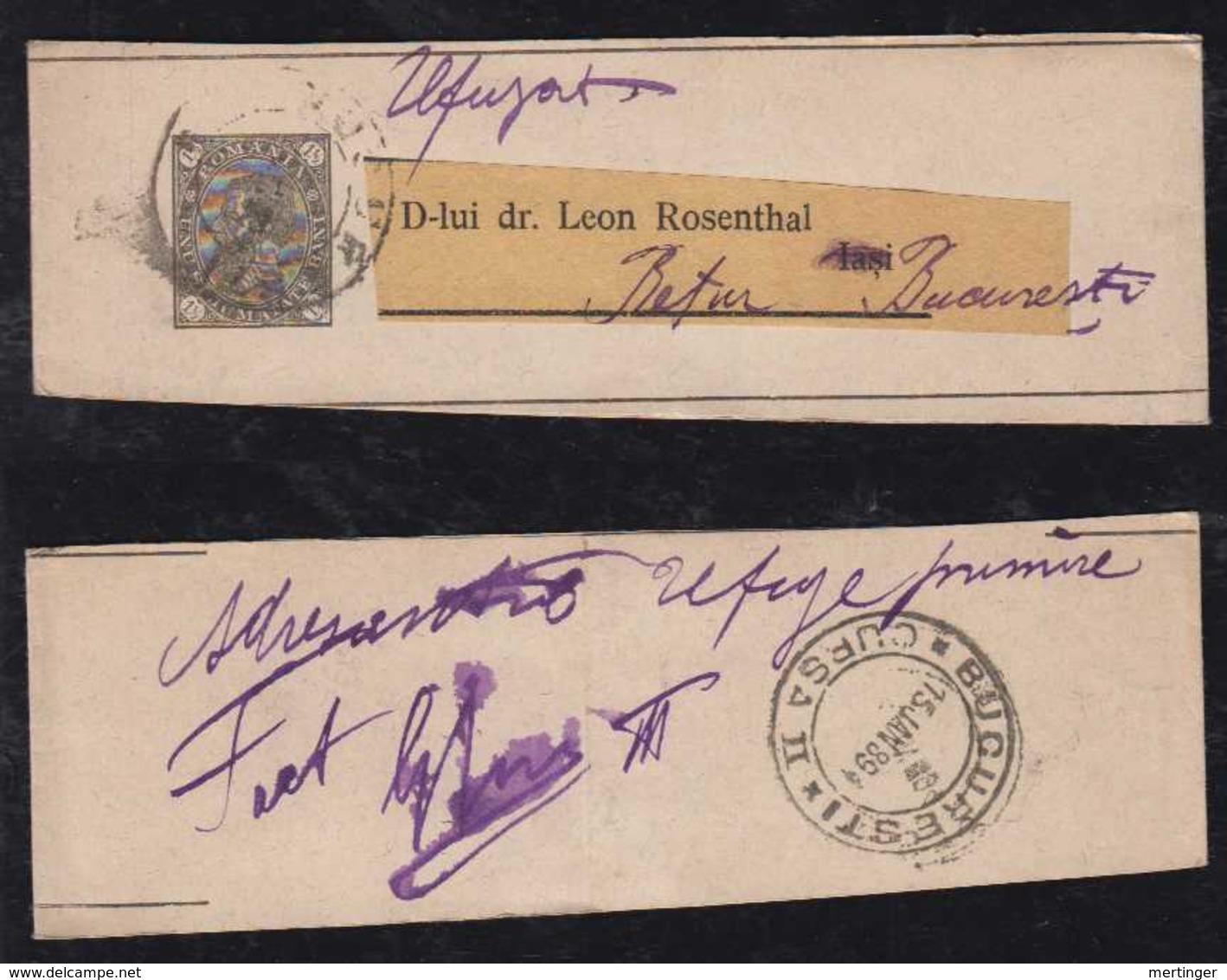 Rumänien Romania 1894 Stationery Wrapper Returned To Sender BUCURESTI IASI - Covers & Documents