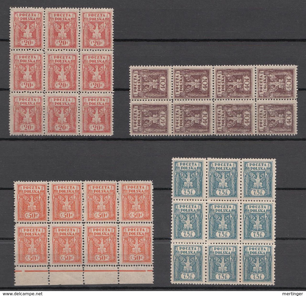 Poland Polen Ostoberschlesien Mi# 3-6 ** MNH 1922 Block Of 8 + 9 - Silesia