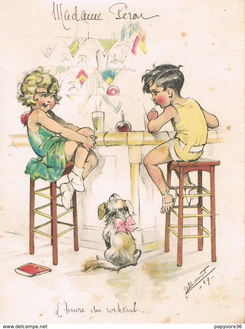 Menu Illustré Par Germaine BOURET - " L'Heure Du Cocktail " - 1929 - Issoudun (Indre) - Menus