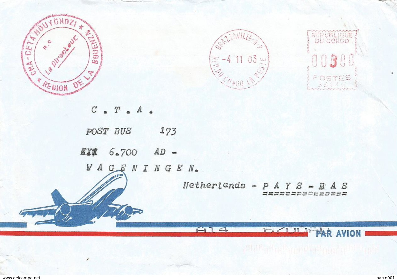 Congo 2003 Brazzaville Meter SECAP 35141 EMA Post Office Cover - Afgestempeld