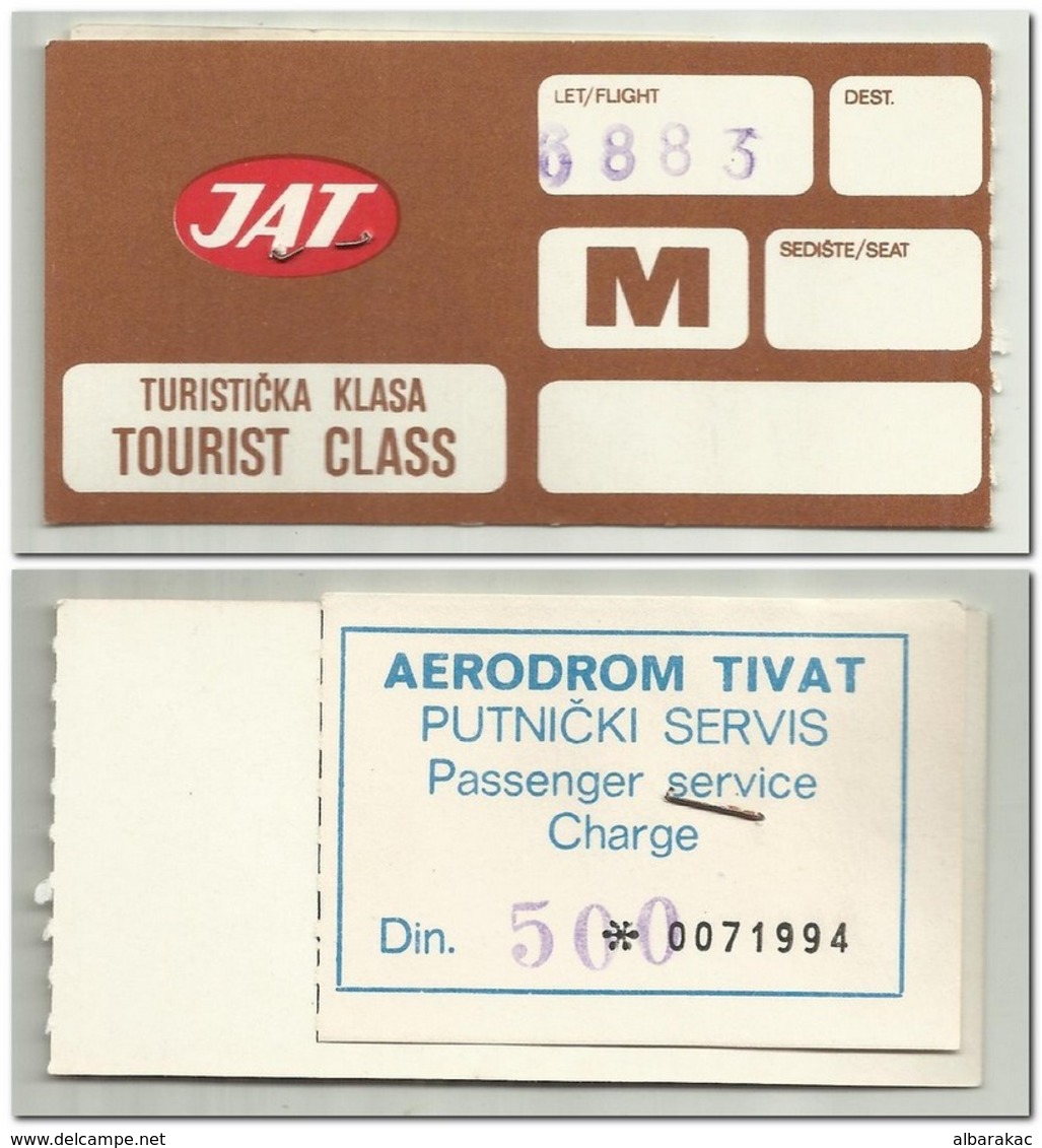 JAT Aerodrome Tivat - Passenger Service Charge 500 Dinara - Other & Unclassified