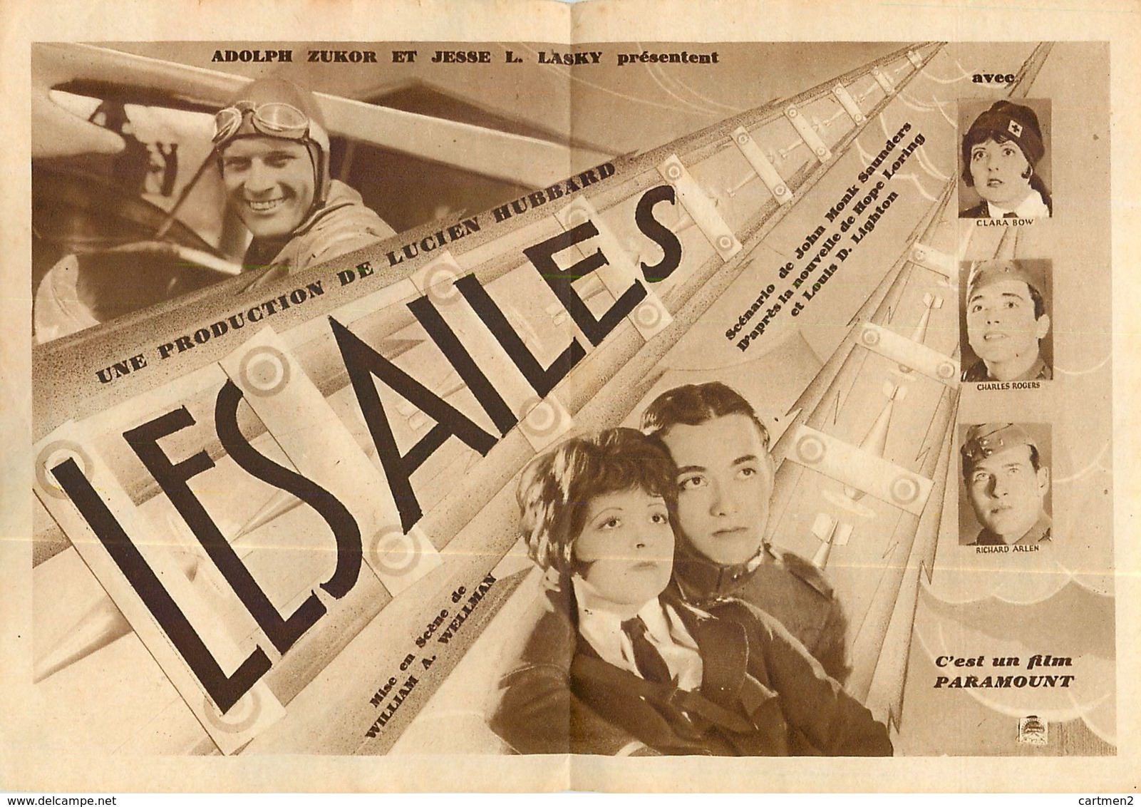 LES ROUSIES PROGRAMME DU CINEMA FAMILIA CINE RUE DE LA REPUBLIQUE " LES AILES " ZUKO LASKY PARAMOUNT HUBBARD AVIATION - Otros & Sin Clasificación