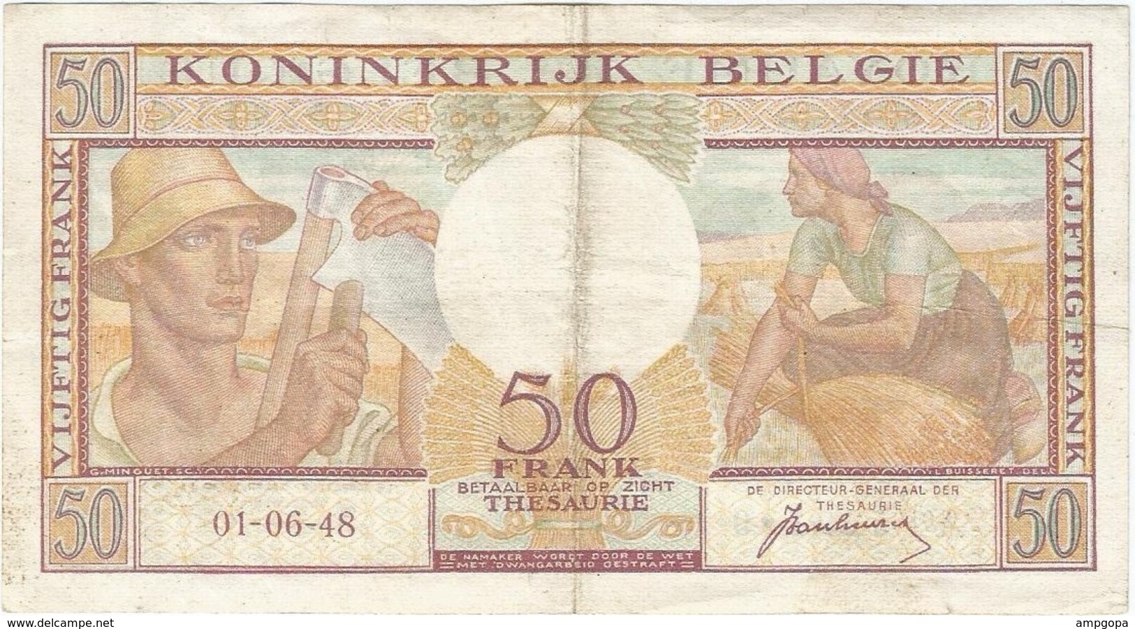 Bélgica - Belgium 50 Francs 1-6-1948 Pk 133 A Firma Van Heurck Ref 3286-2 - Otros & Sin Clasificación