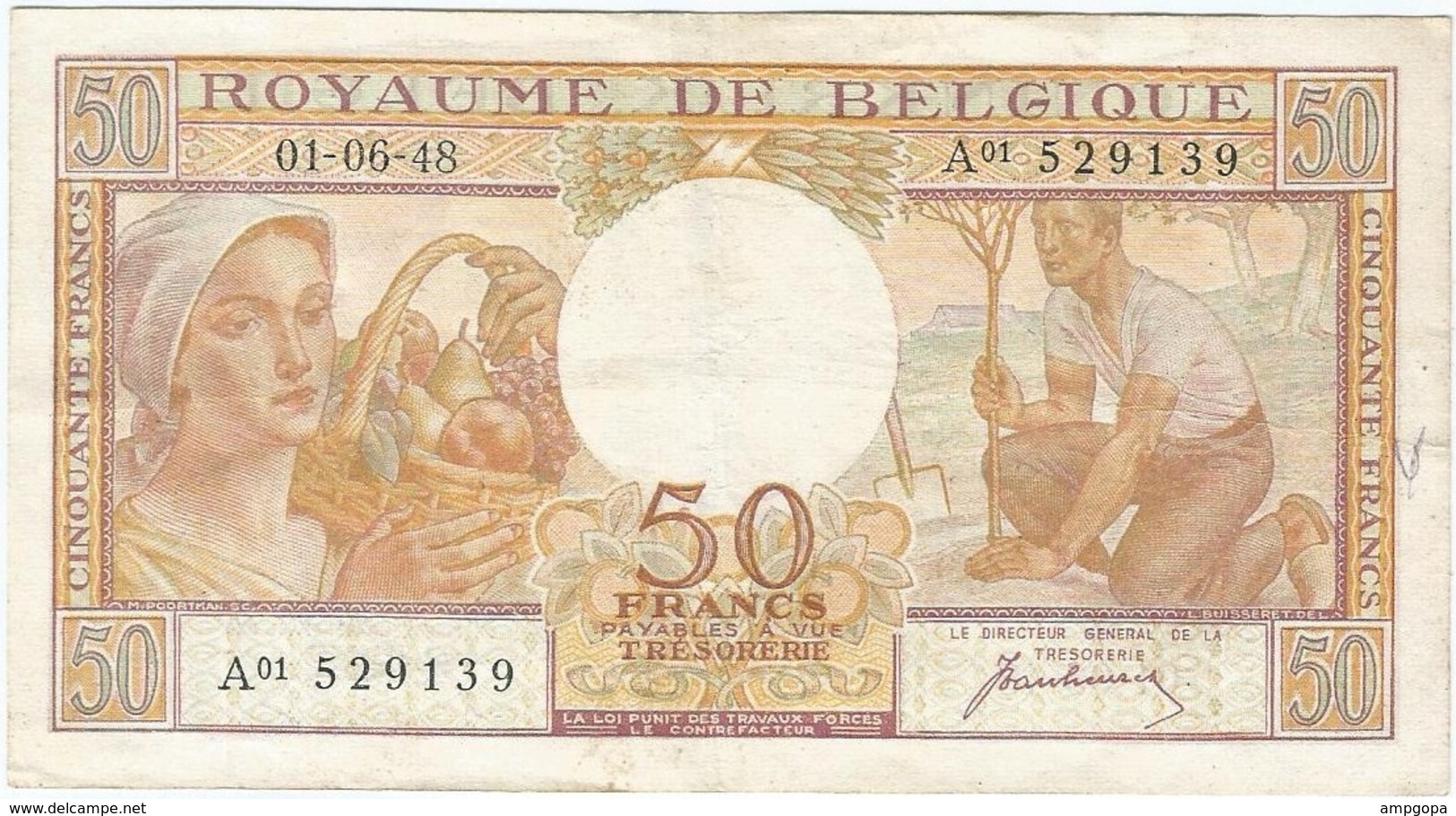 Bélgica - Belgium 50 Francs 1-6-1948 Pk 133 A Firma Van Heurck Ref 3286-2 - Otros & Sin Clasificación