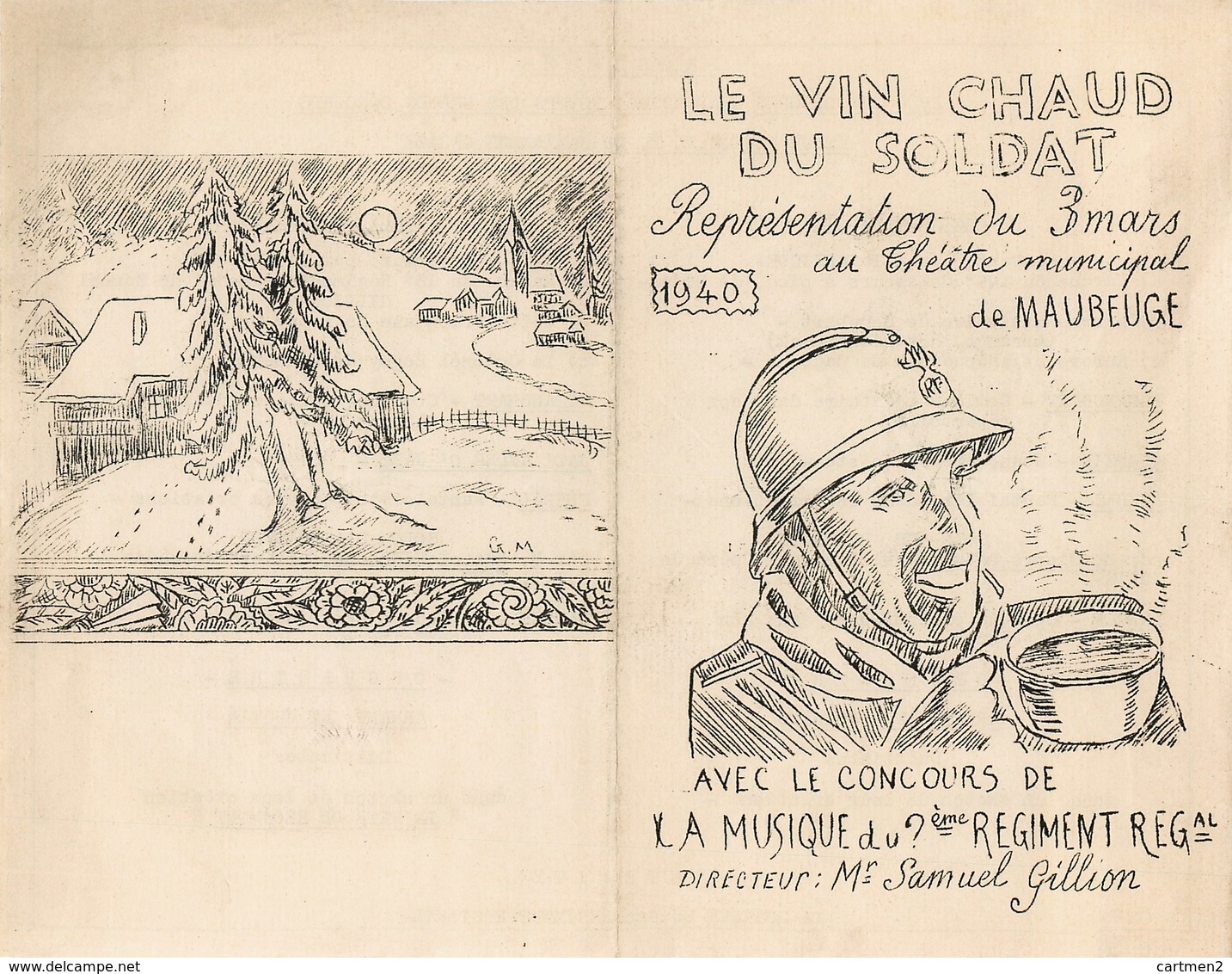 MAUBEUGE PROGAMME ILLUSTRE DE POILU THEATRE MUNICIPAL MILITAIRE GUERRE SAMUEL GILLION GUERRE 1940 JAZZ 59 NORD - Maubeuge