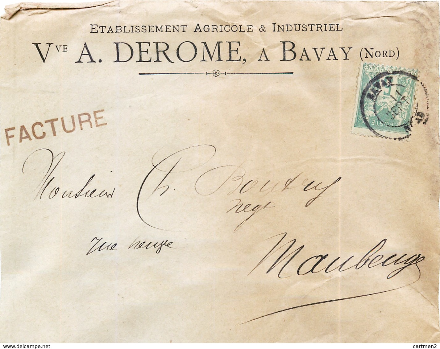 BAVAY A. DEROME ETABLISSEMENT AGRICOLE  LETTRE + FACTURE 1896 - Bavay