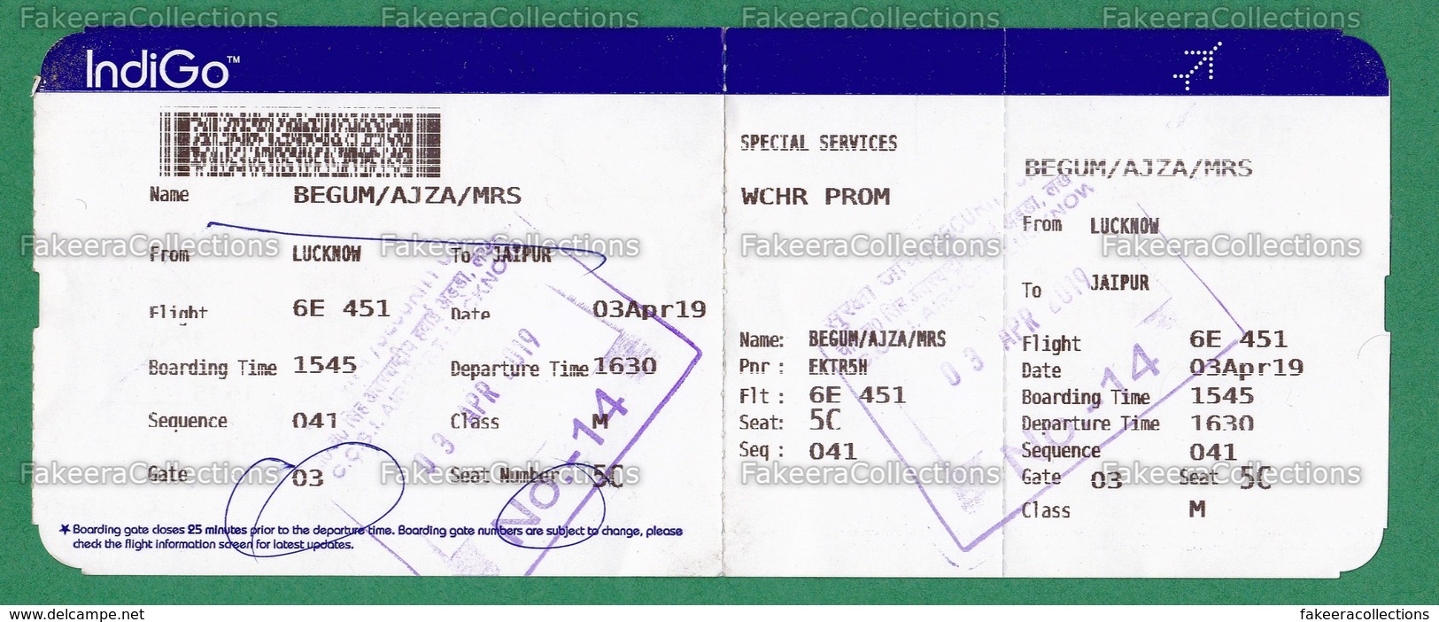 INDIGO 2019 - Used Boarding Pass With Request For Special Services And Advt. Of India Post At Back - As Scan - Boarding Passes