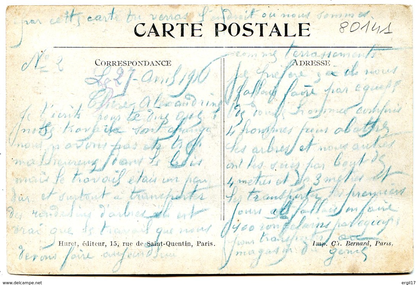 80134 HANGEST EN SANTERRE - Hôpital Brulin - Guerre 1914-1915 - Carte Imprimée En Typographie - Autres & Non Classés