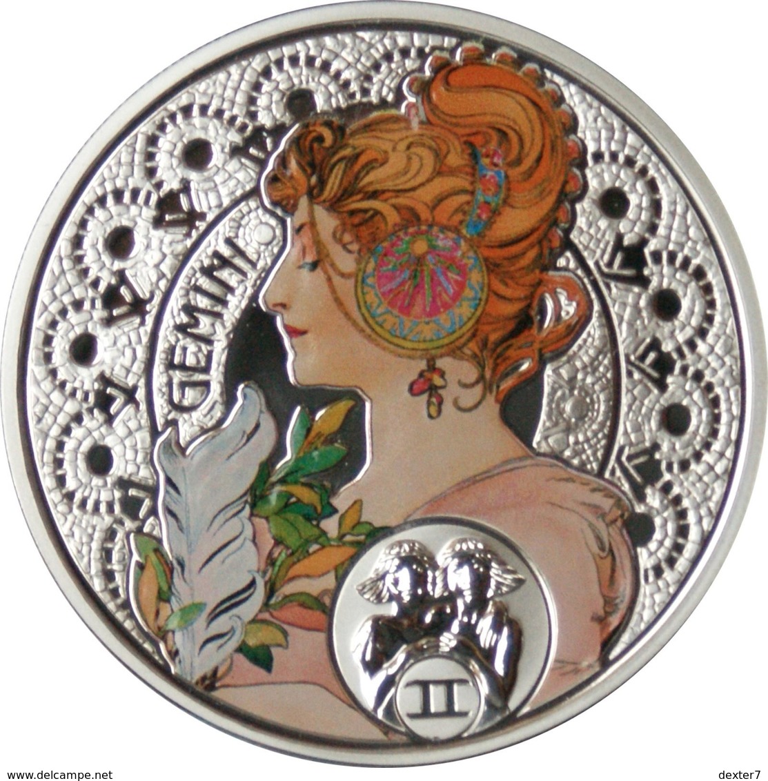 Niue, Mucha Zodiac GEMINI 2011 Silver 925 Sterling Box CoA - Zodiaco Segno Zodiacale GEMELLI Argento 925 - Niue