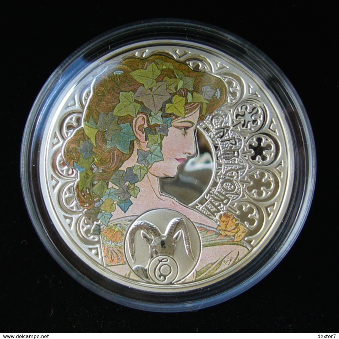 Niue, Mucha Zodiac CAPRICORN 2011 Silver 925 Sterling Box CoA - Zodiaco Segno Zodiacale CAPRICORNO Argento 925 - Niue