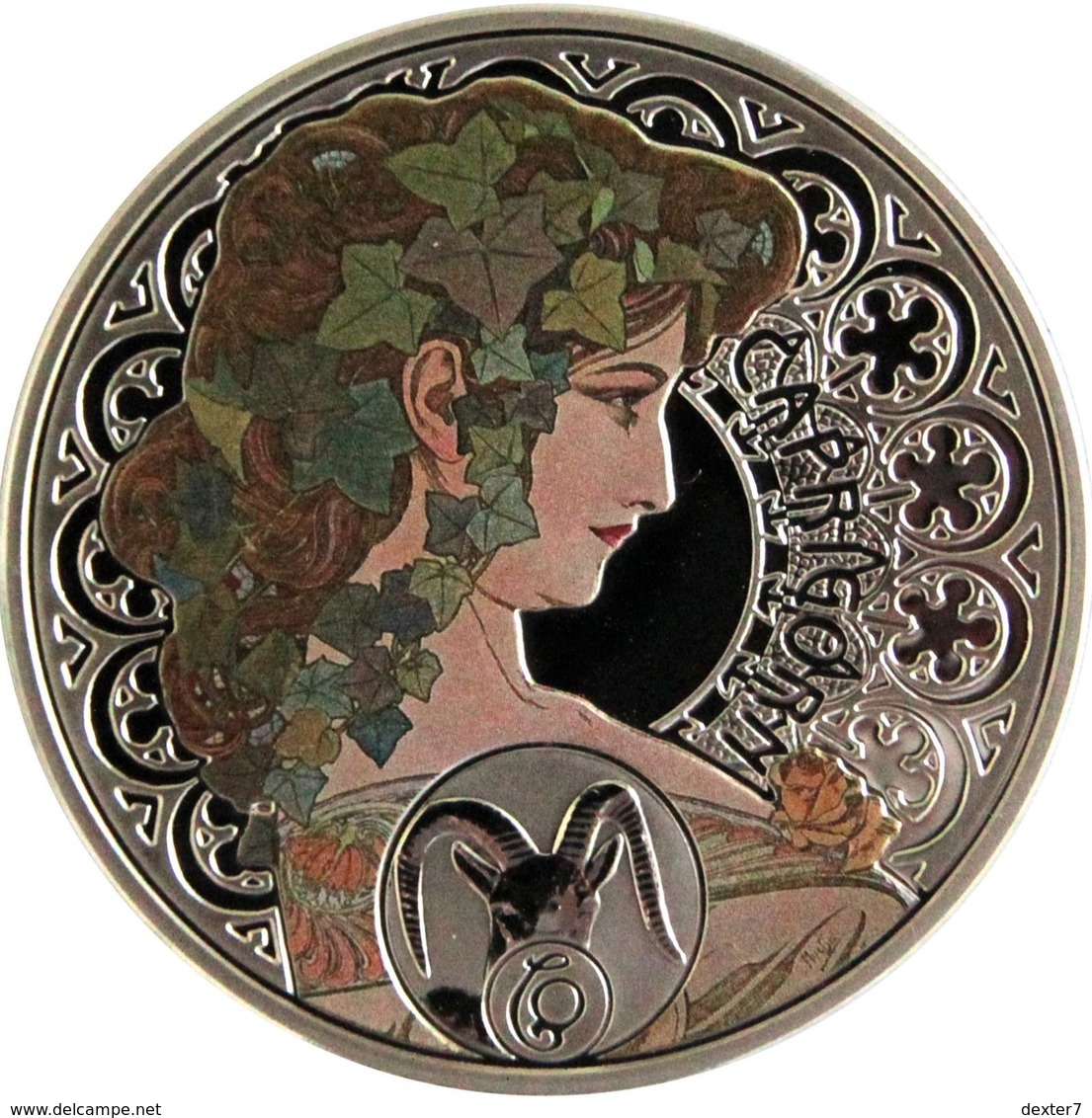 Niue, Mucha Zodiac CAPRICORN 2011 Silver 925 Sterling Box CoA - Zodiaco Segno Zodiacale CAPRICORNO Argento 925 - Niue