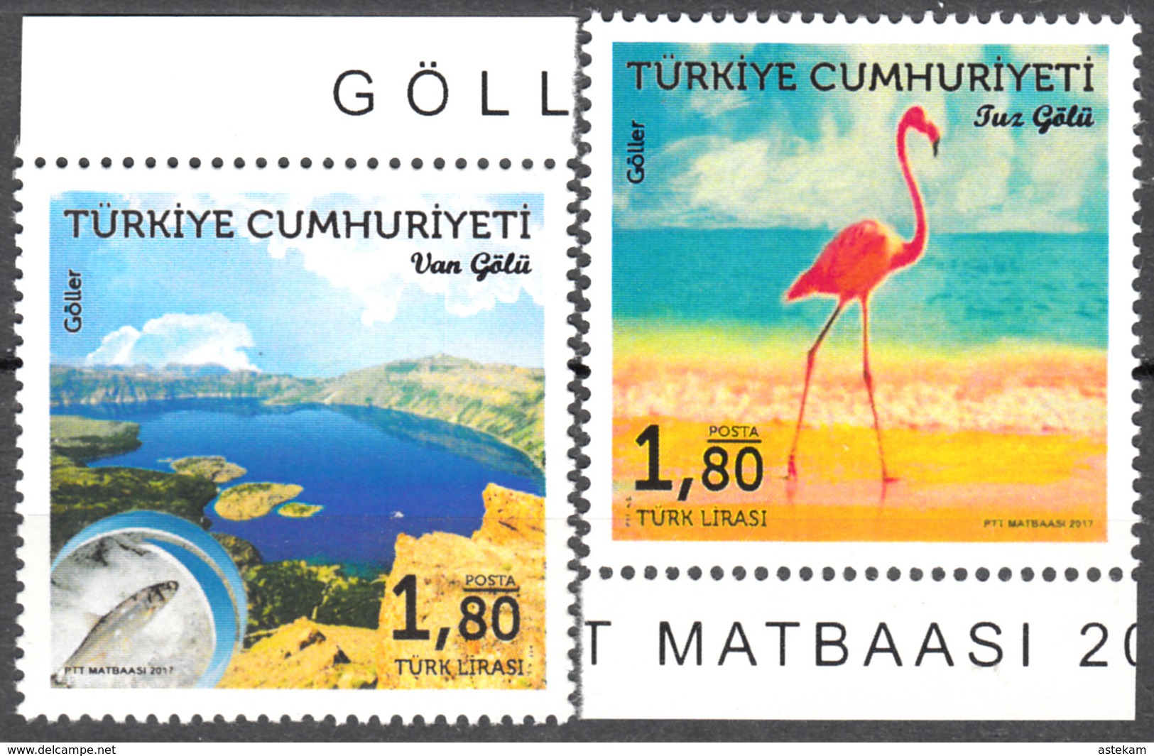 TURKEY 2017, NATURE, TURKISH LAKES, ANIMALS BIRD And FISH, COMPLETE MNH SERIES In GOOD QUALITY, *** - Unused Stamps