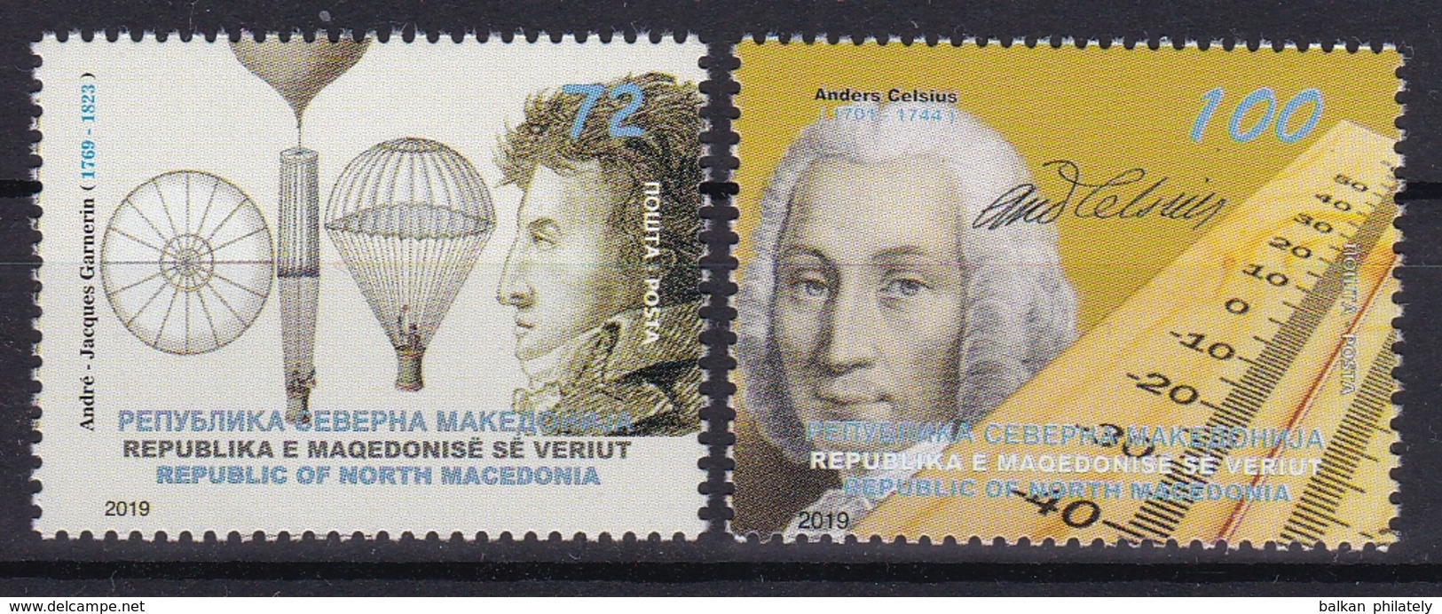 North Macedonia 2019 Sciences Anders Celsius Astronomy Physics Sweden André Jacques Garnerin Balloon France MNH - Nordmazedonien