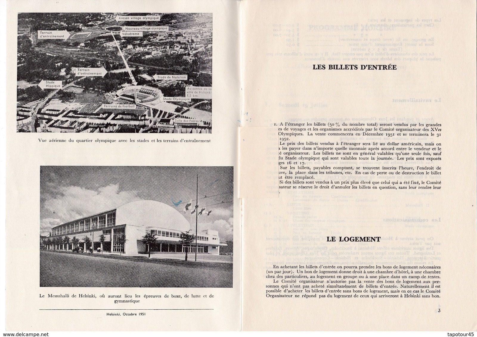 (C 3) Programme Des XV ïm Jeux OLYMPIQUES "HELSINKI 1952 (20 Pages Format B 5) - Programmes