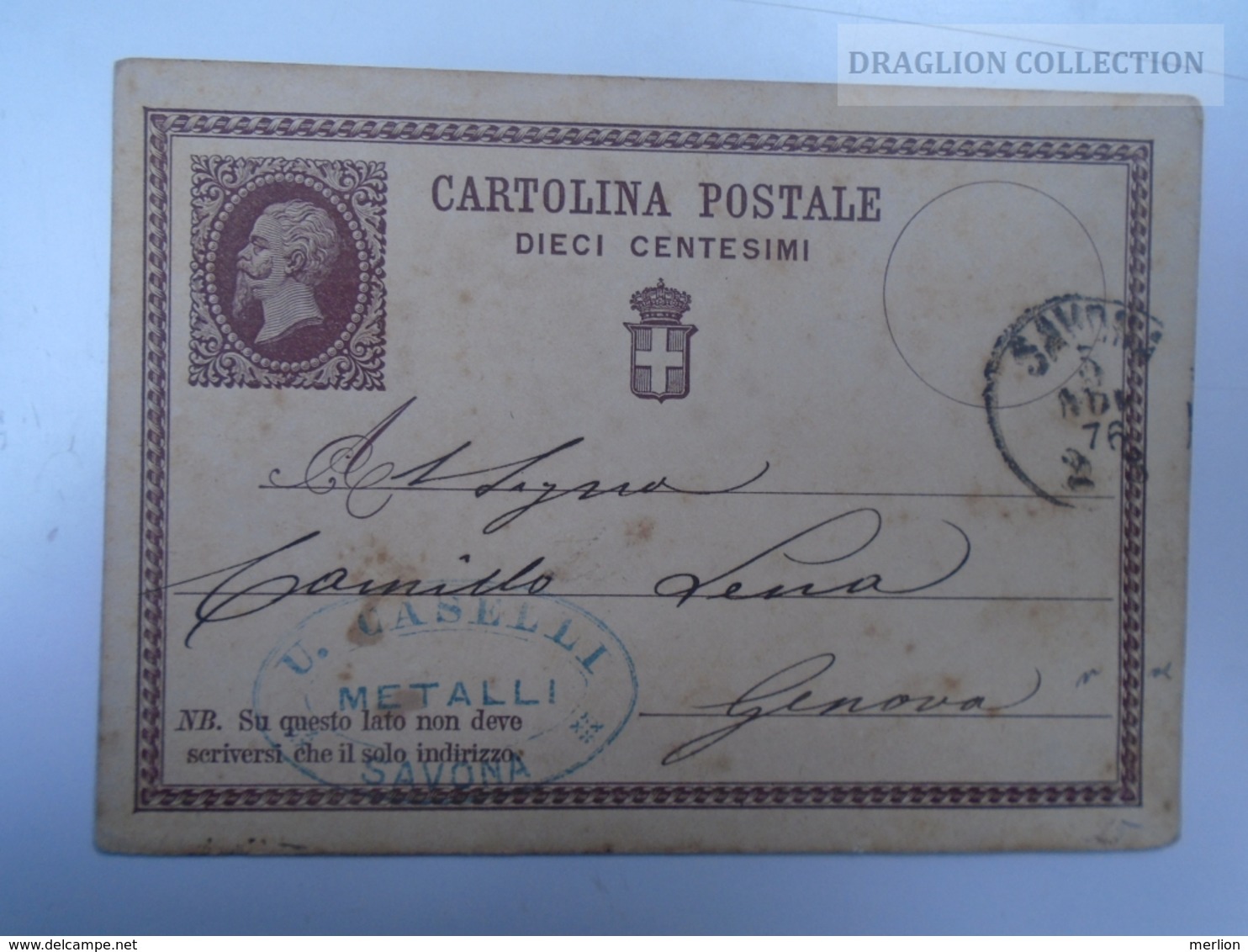 D163496 Italia  Ca 1876   Postal Stationery  Cancel  SAVONA - U.Caselli Metalli - To Genova - Entiers Postaux