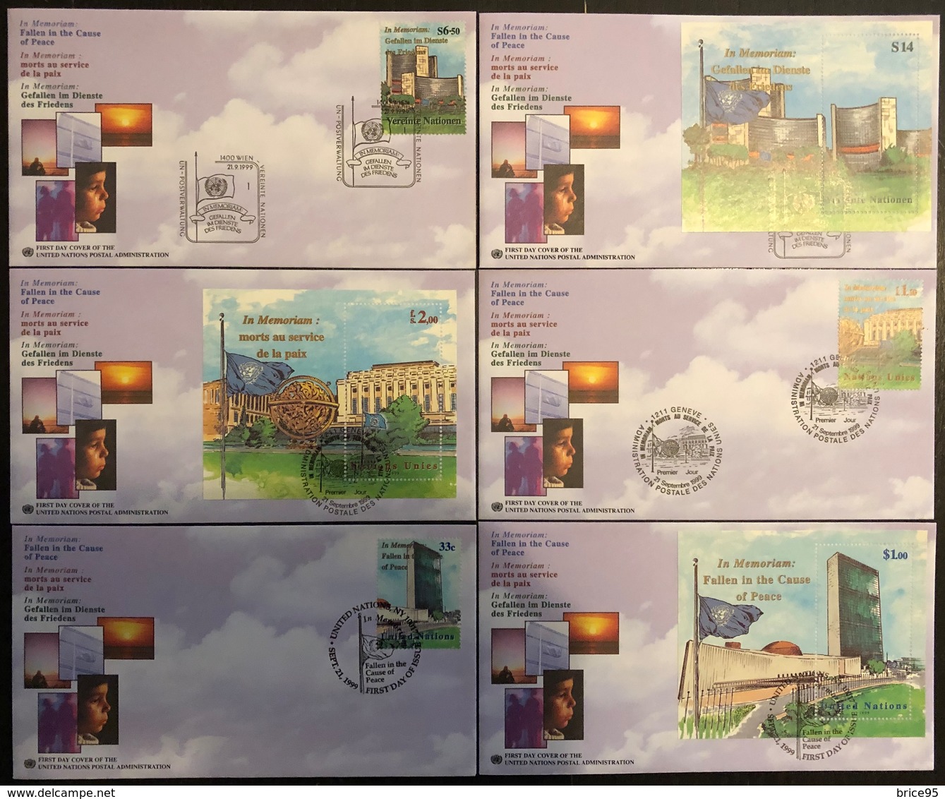 Nations Unies FDC - Premier Jour - Lot De 6 FDC - Thématique Mort Au Service De La Paix - 1999 - Lots & Serien