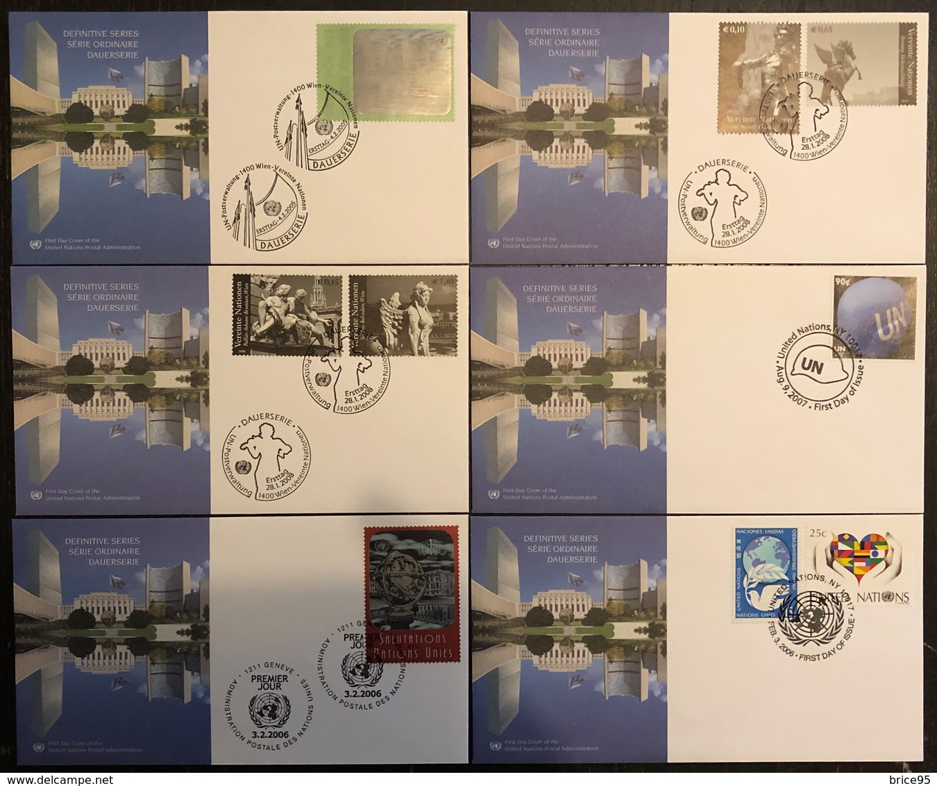 Nations Unies FDC - Premier Jour - Lot De 6 FDC - Thématique Série Ordianaire - 2006 - Collections, Lots & Séries