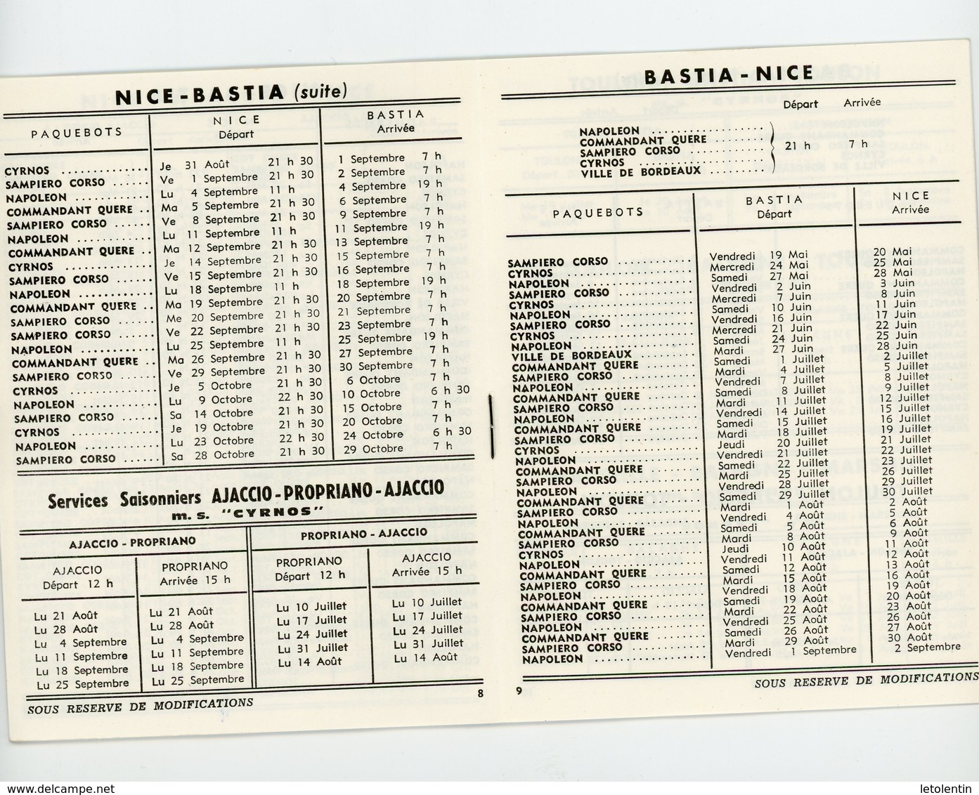 LIVRET DE LA Cie Gle TRANSATLANTIQUE DES DEPARTS CORSE/CONTINENT/CORSE -  N°29 DE MAI-OCTOBRE 1961 (16 PAGES DE 11X14,5 - Europe