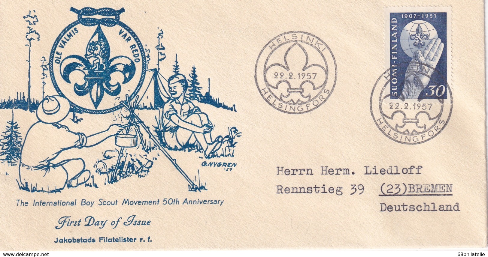 FINLANDE 1957 FDC DE HELSINKI  THEME SCOUT - FDC