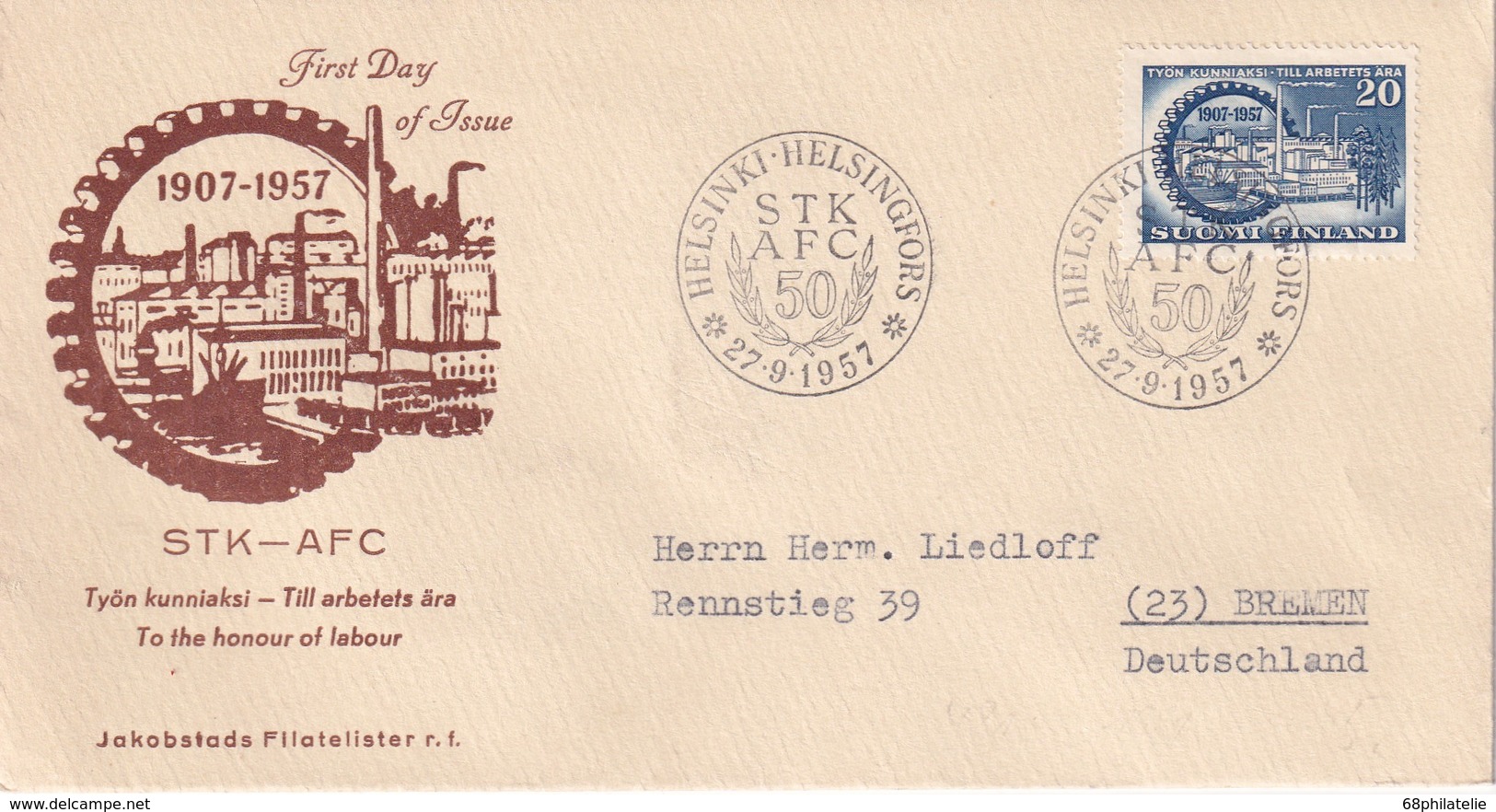 FINLANDE 1957 FDC DE HELSINKI - FDC