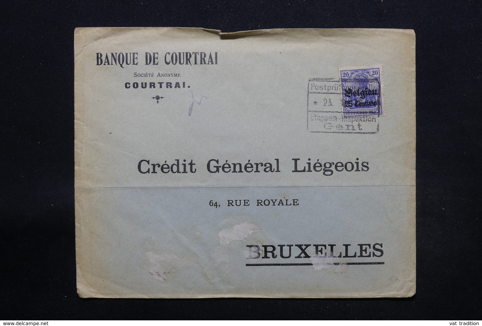 BELGIQUE - Cachet D'Etape De Gent Sur Enveloppe Commerciale De Courtrai Pour Bruxelles En 1916 - L 28272 - OC26/37 Staging Zone