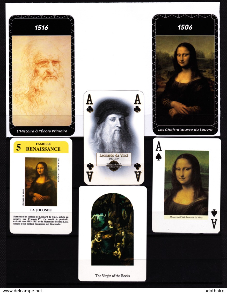 Lot 6 Cartes De Jeu, Léonard De Vinci, Joconde, La Vierge Au Rocher - Autres & Non Classés