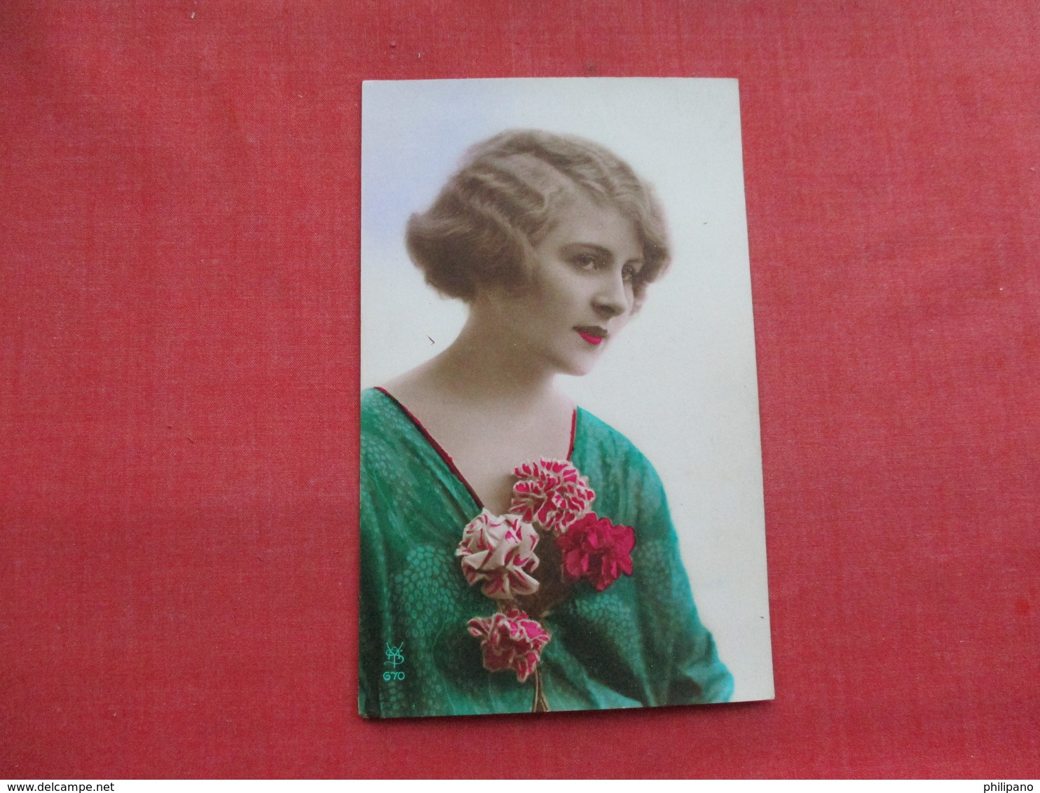 RPPC  Female With Green Dress & Flowers-- Made In France         Ref 3320 - Fashion