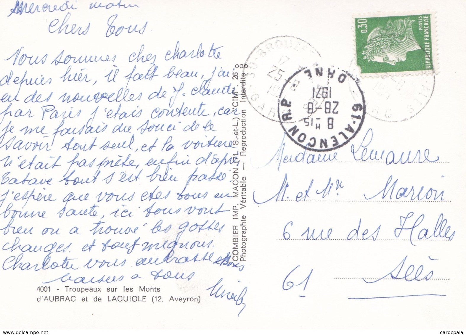 Carte 1960 TROUPEAUX SUR LES MONTS D'AUBRAC ET DE LAGUIOLE (vache,vaches) - Autres & Non Classés