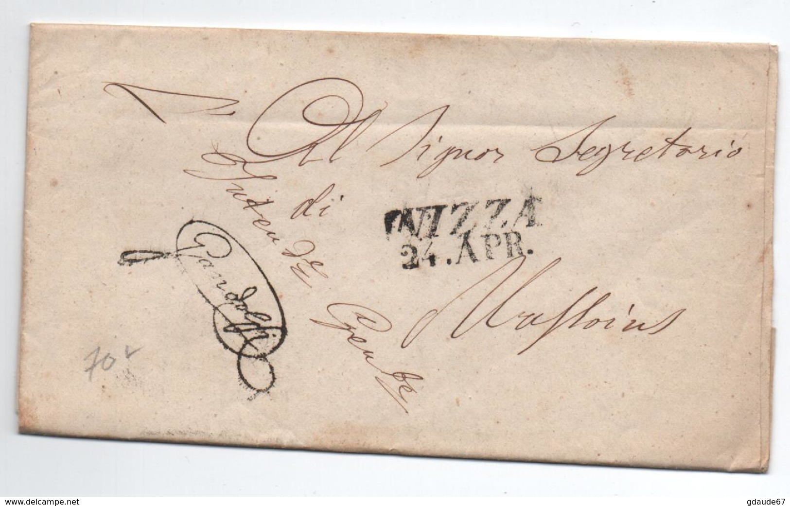 COMTE DE NICE - 1841 - LETTRE FRANCHISE -> CACHET De L'INTENDENTE GENERALE De La REGIA INTENDENZA DELLA DIVISIONE NIZZA - 1801-1848: Precursors XIX