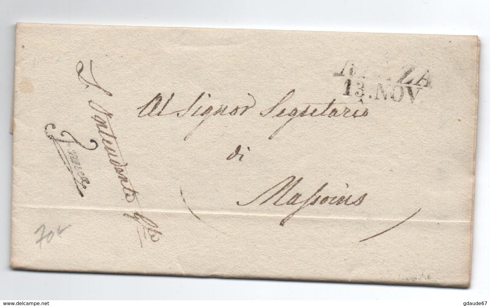 COMTE DE NICE - 1835 - LETTRE FRANCHISE -> CACHET De L'INTENDENTE GENERALE De La REGIA INTENDENZA DELLA DIVISIONE NIZZA - 1801-1848: Precursors XIX