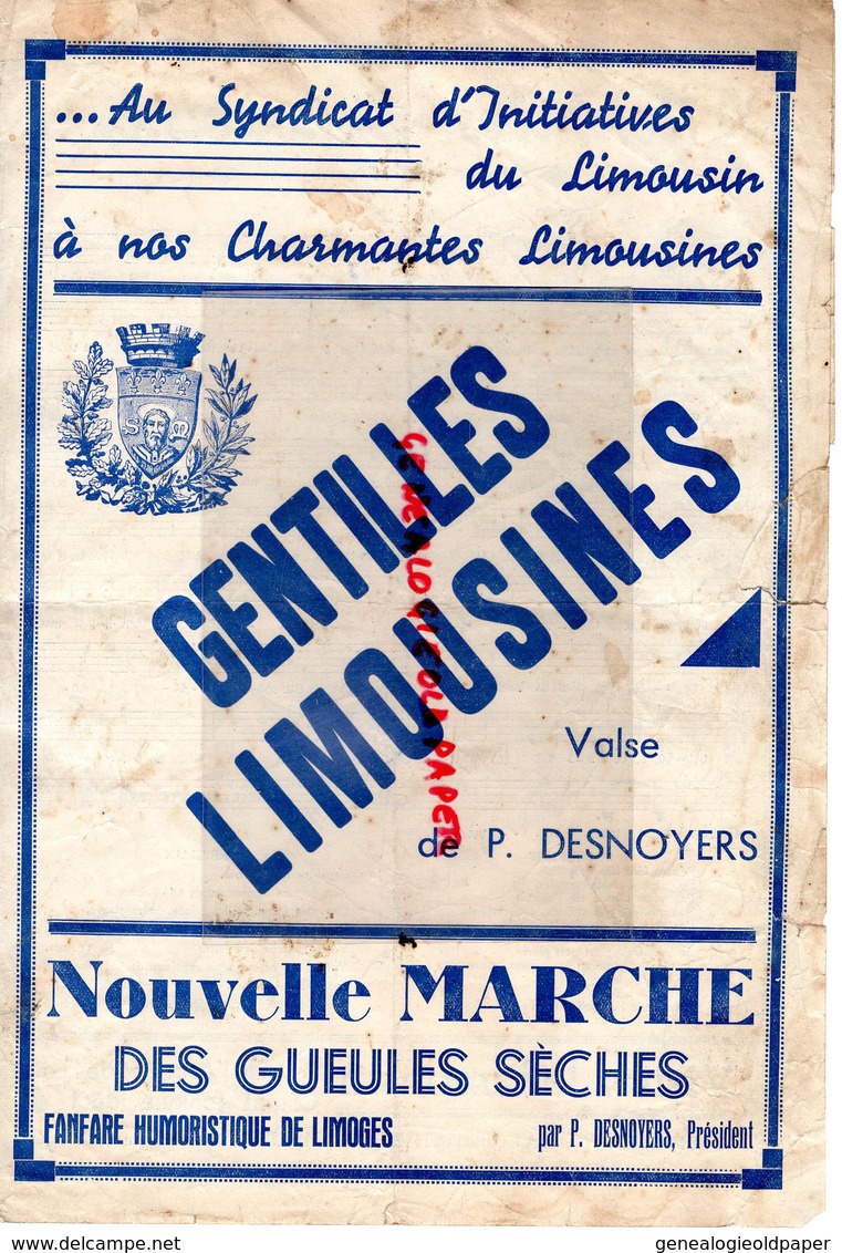 87- LIMOGES-GENTILLES LIMOUSINES- VALSE P. DESNOYERS-LES GUEULES SECHES FANFARE HUMOURISTIQUE - - Partitions Musicales Anciennes