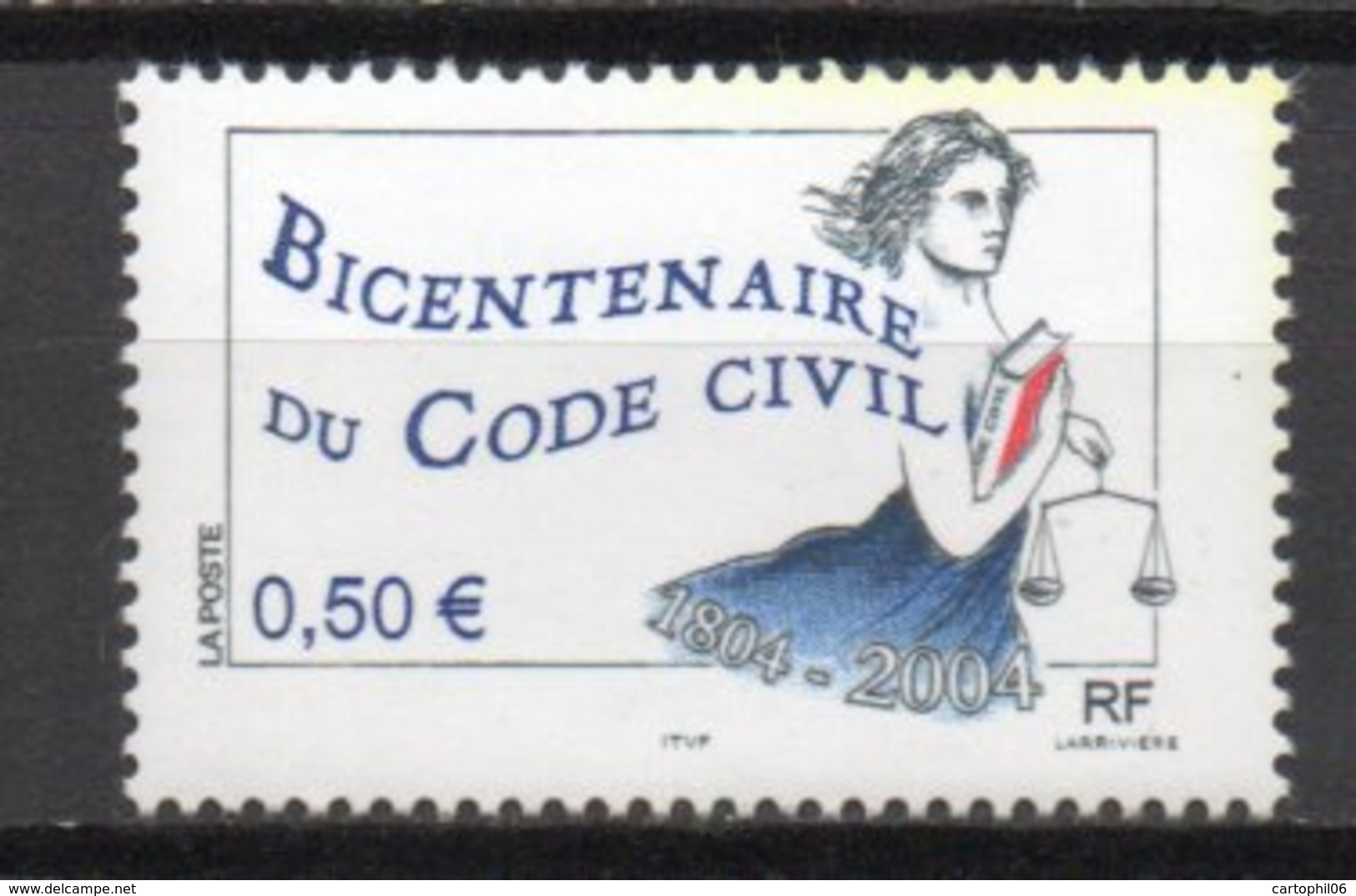 - FRANCE Variété 3627b ** - 0,50 € Code Civil 2004 - 2 BANDES DE PHOSPHORE A GAUCHE - Cote 15 EUR - - Neufs