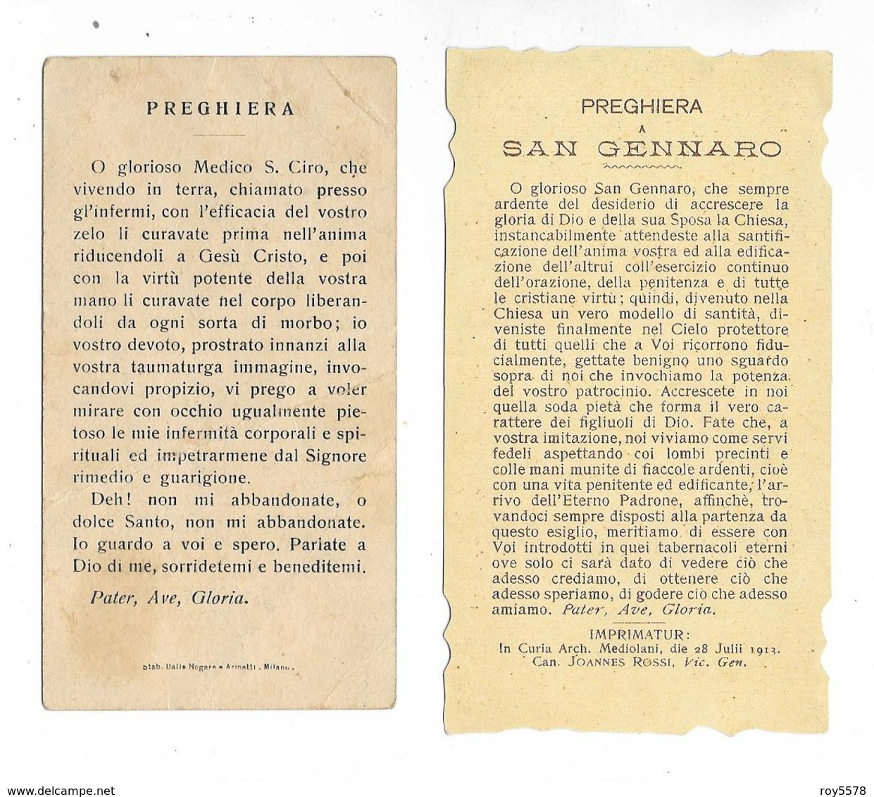 Santini Santino Immagine Religiosa Di San Gennaro Patrono Di Napoli Di San Ciro Patrono Di Portici Campania (v.retro) - Religione & Esoterismo