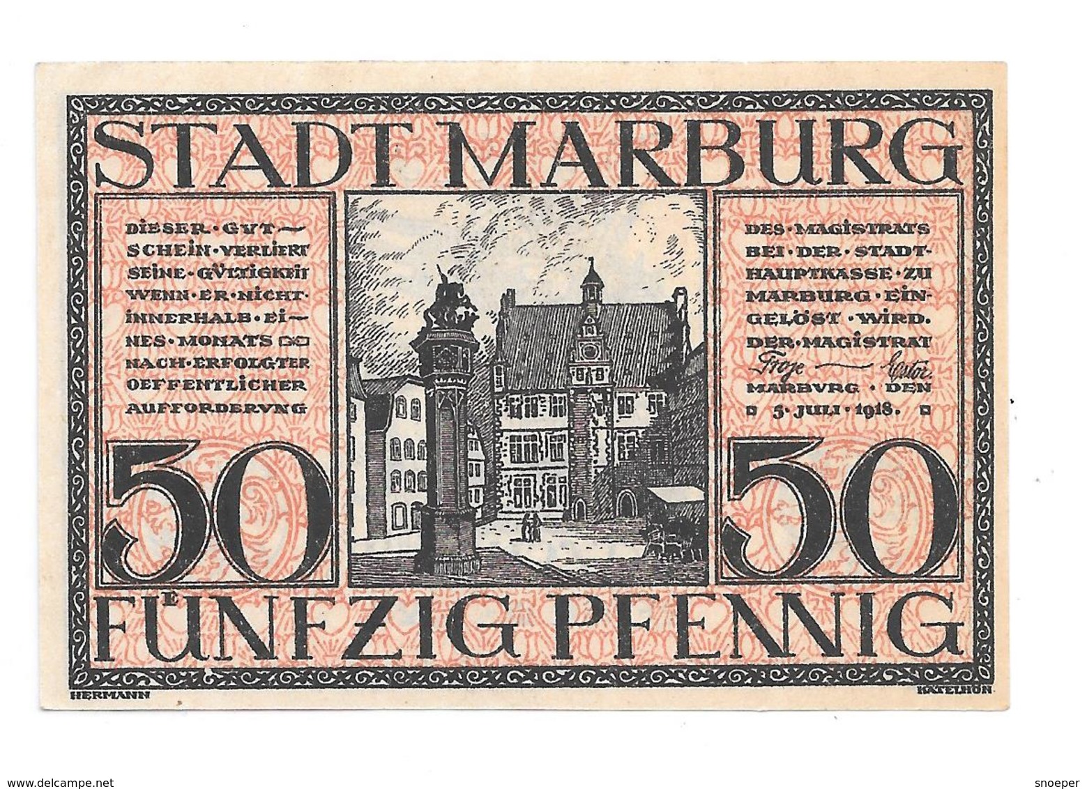 **notgeld  Marburg 50 Pfennig M7.3 Cat Val 3,00 Euro - [11] Emissions Locales