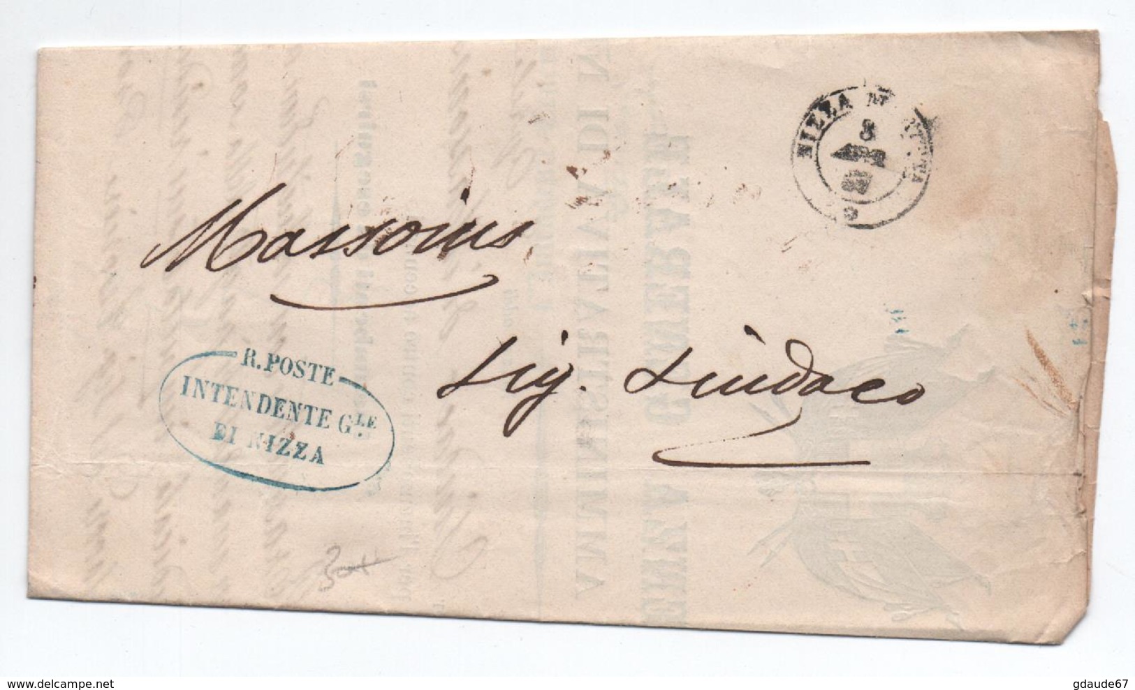 1857 - LETTRE EN FRANCHISE De L'INTENDENTE GENERALE DI NIZZA (COMTE DE NICE) - 1849-1876: Classic Period