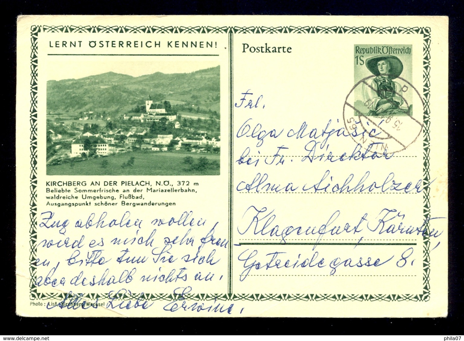 Austria - Kirchberg An Der Pielach, Illustrated Stationery Sent From Wien To Klagenfurt 1956 / 2 Scans - Autres & Non Classés
