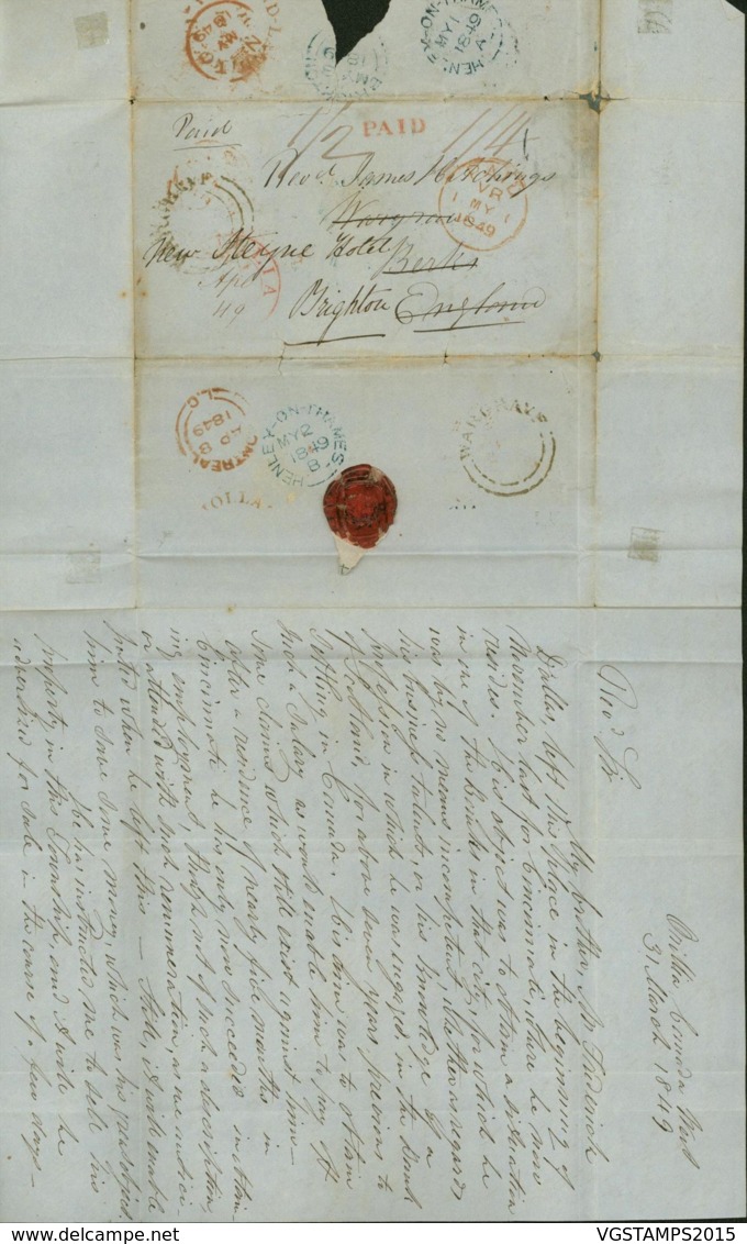 Canada - Lettre Datée Orillia 31/03/1849 Vers Angleterre Et Redirigée TB (DD) DC2949 - ...-1851 Prefilatelia