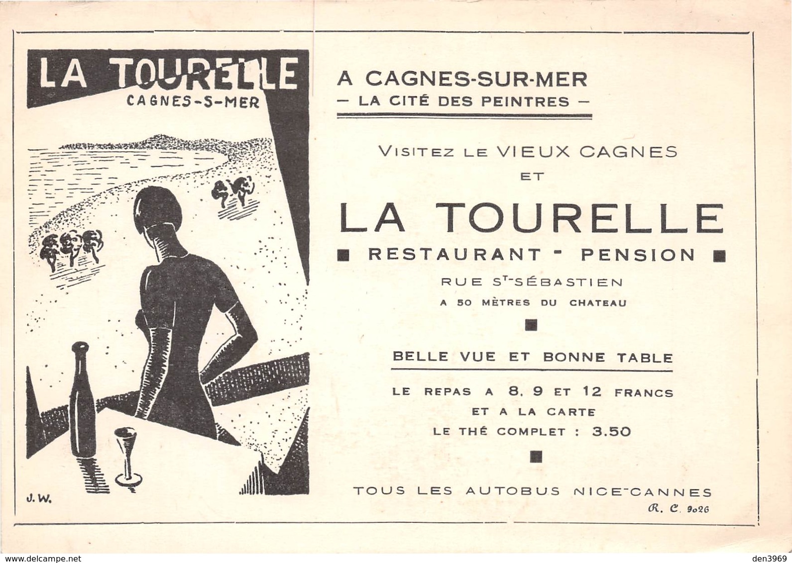 CAGNES-sur-MER - Restaurant-Pension La Tourelle, Rue Saint-Sébastien - Illustrateur J. W. - Cagnes-sur-Mer