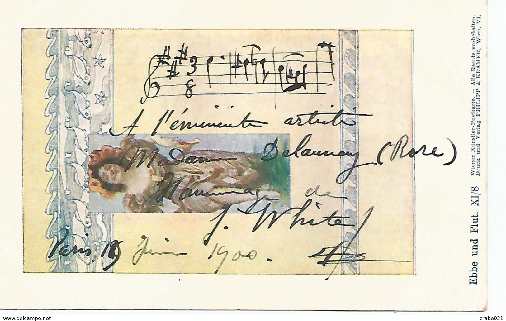 ROSE  Mme DELAUNAY  FELECIE ROSE BUNZLI DITE ROSE   AUTOGRAPHE ET DEDICACE  DE J WHITE EN 1900  UNIQUE - Autographes