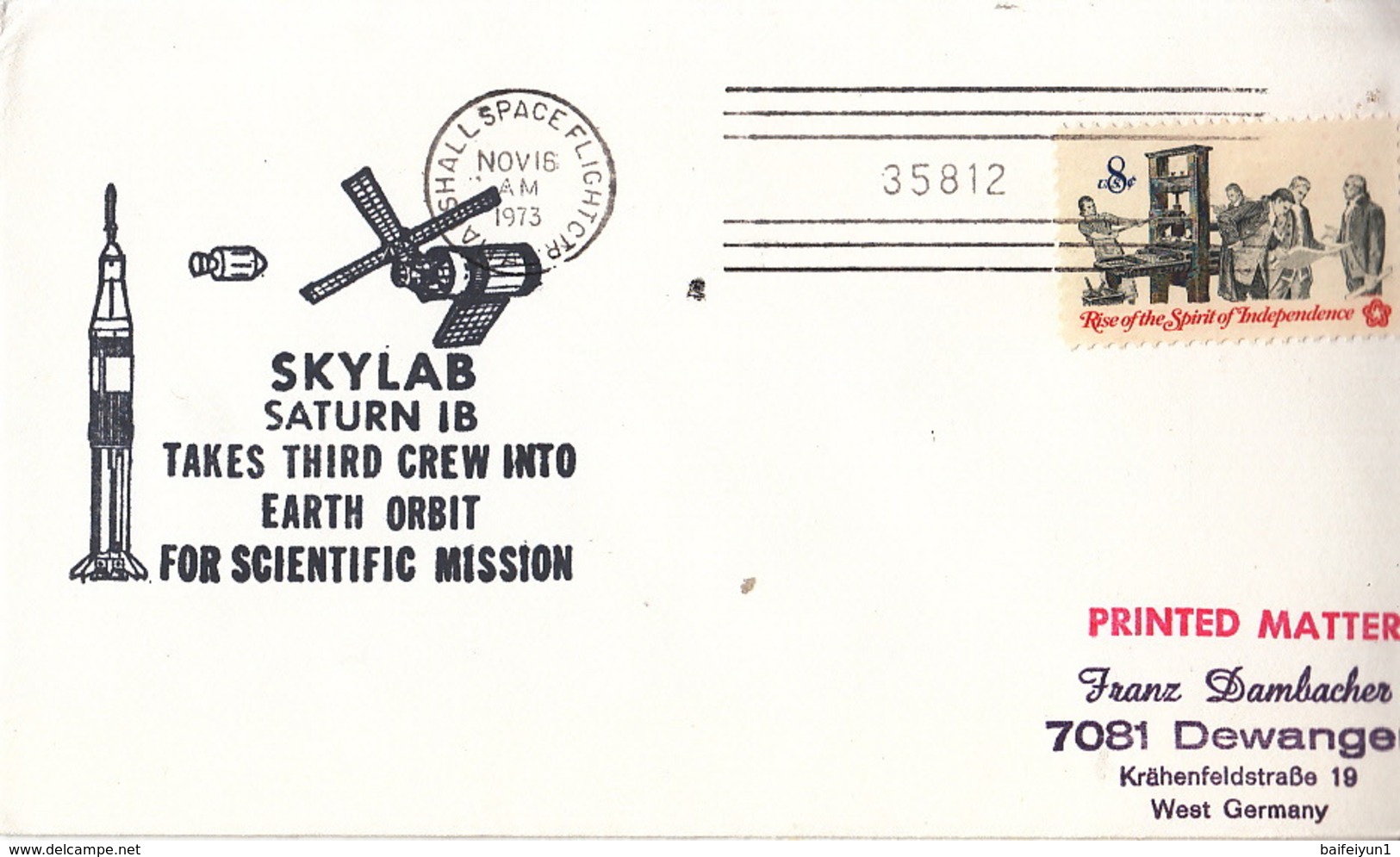 1973 USA  Space Station SKYLAB 4 Mission Launch  Commemorative Cover - North  America