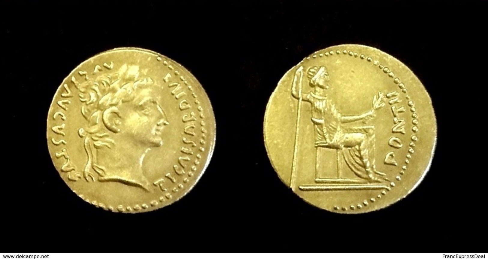 COPIE - Pièce Plaquée OR Sous Capsule ! ( GOLD Plated Coin ) - Rome - Aureus Tibère 14 - 37 AD - Les Julio-Claudiens (-27 à 69)